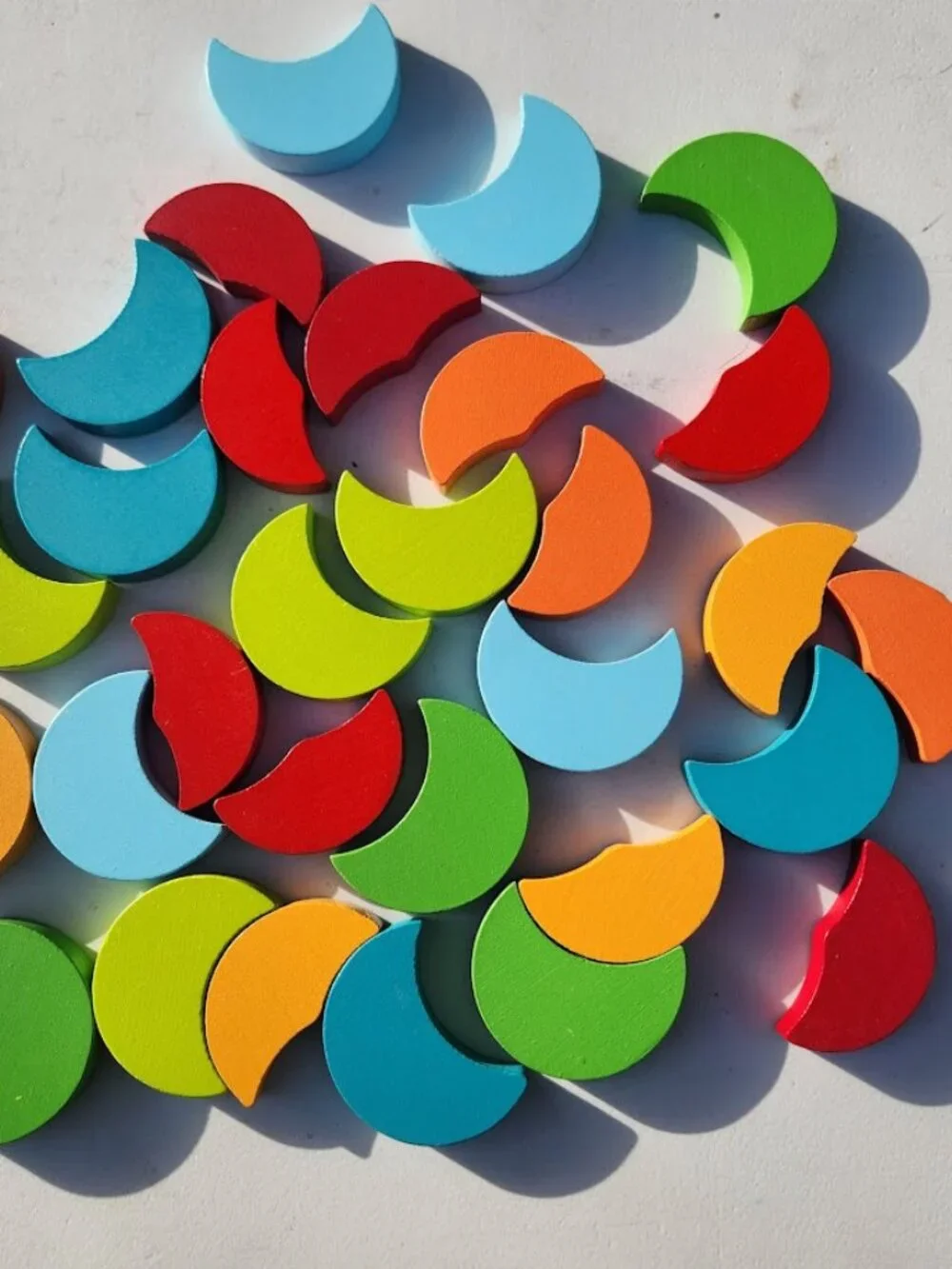 HABA Color Moon 32 Piece Wooden Shapes Toddler Toy Arranging Game Wood Montessor